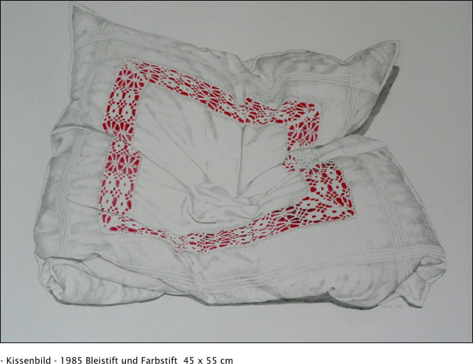 - Kissenbild - 1985 Bleistift und Farbstift  45 x 55 cm