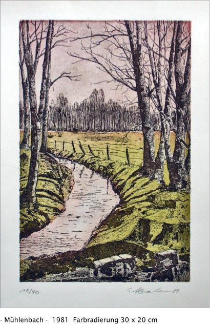- Mühlenbach -  1981  Farbradierung 30 x 20 cm